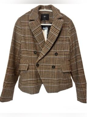 NWT 7 For All Mankind Plaid Double Breasted
Blazer Brown Blue Size Small